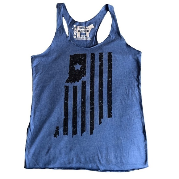 Indiana Born + Raised Blue & Black Racerback Tank, Women’s Size Medium - Picture 1 of 3